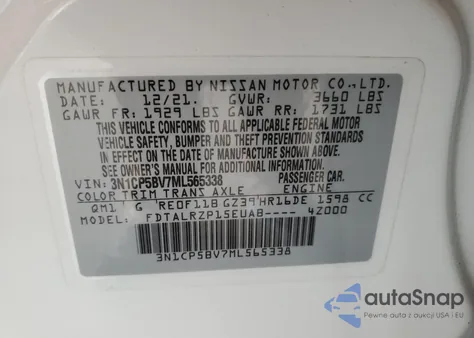 2021 Nissan Kicks S из США, поврежденный, VIN 3N1CP5BV7ML565338